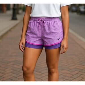 NIKE Dri Fit 2 In 1 Running Shorts Purple Gym Work Out Activewear Womens Small